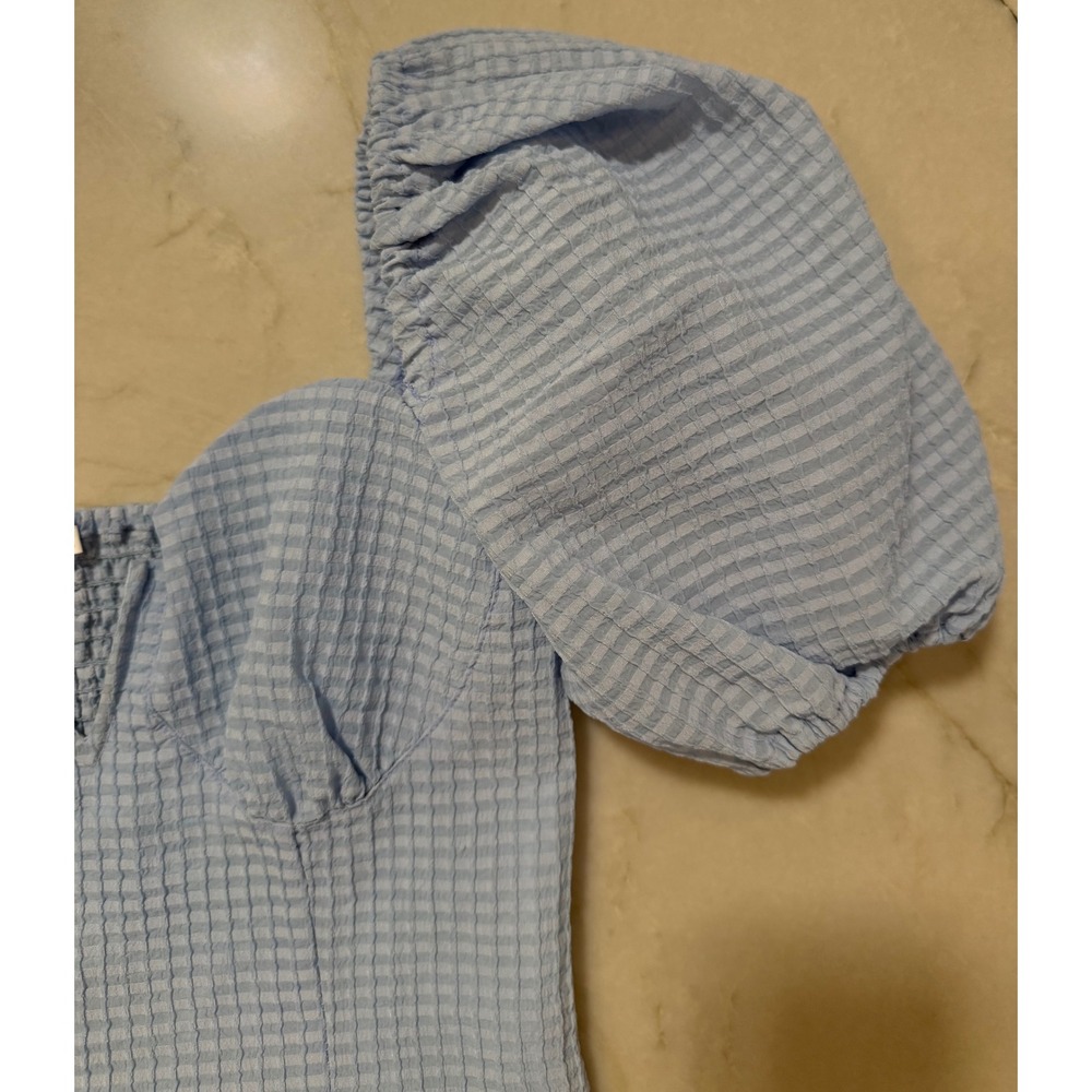 ASTR The Label Daydreamer Blue Seersucker Puff Sleeve Sweetheart Top Womens XS - Picture 4 of 11
